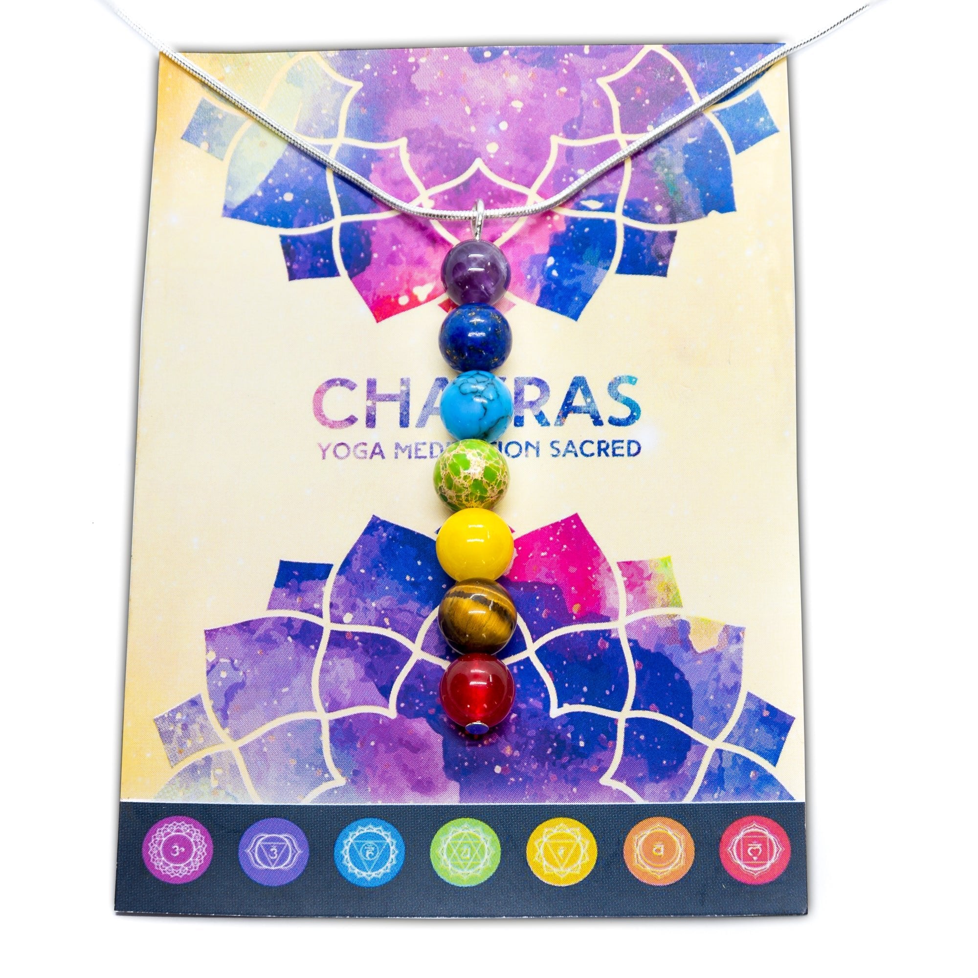 925 Silver Plated Chakra Healing Crystals Necklace For Women Anxiety Relief Pendant Jewellery - WICCSTAR